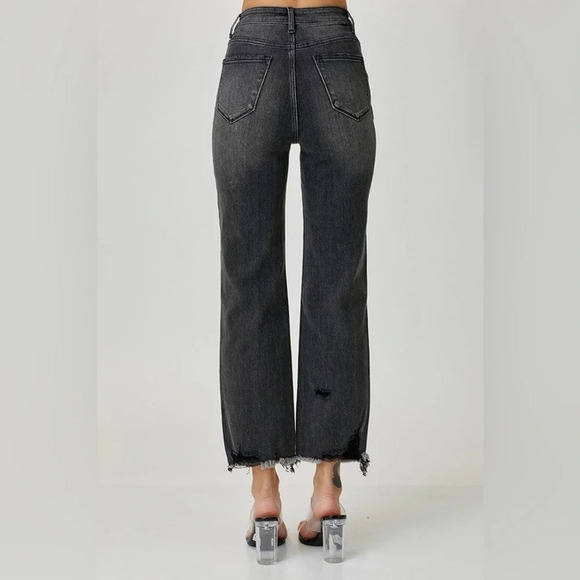 Risen Rhinestone Charcoal Straight Distressed Jean - Size 1/25 - Picture 2 of 14